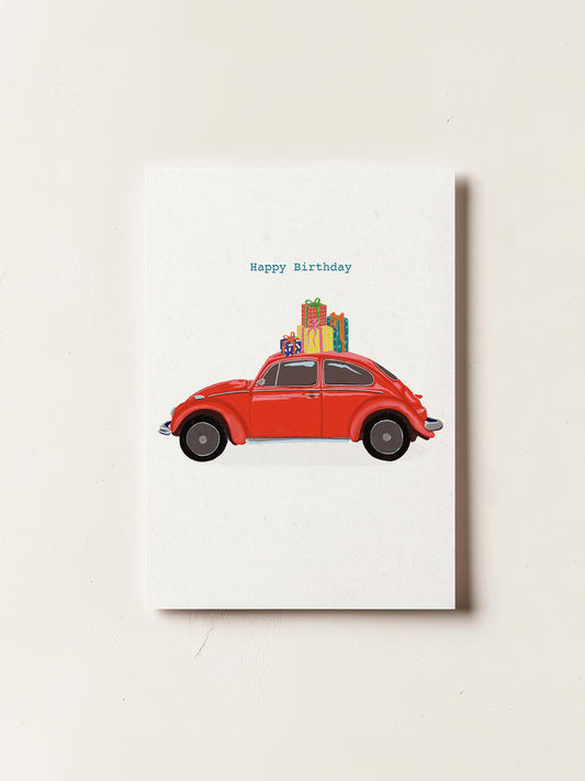 Red Beetle Car Birthday Card