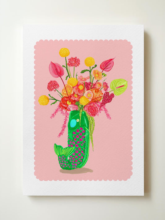 Flower Bouquet In Fish Vase Art Print