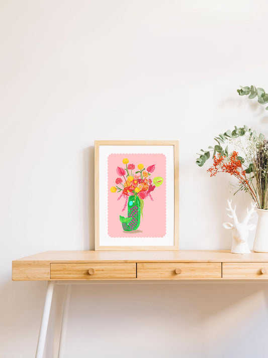 Flower Bouquet In Fish Vase Art Print