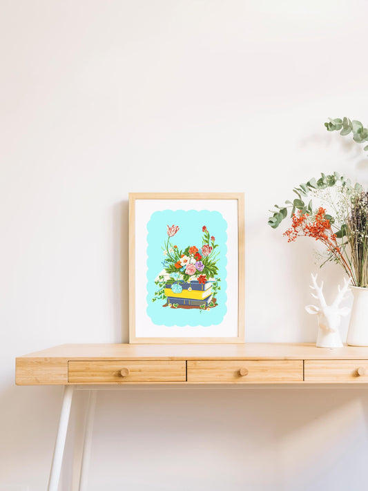 Flower Bouquet Atop A Stack of Books Art Print